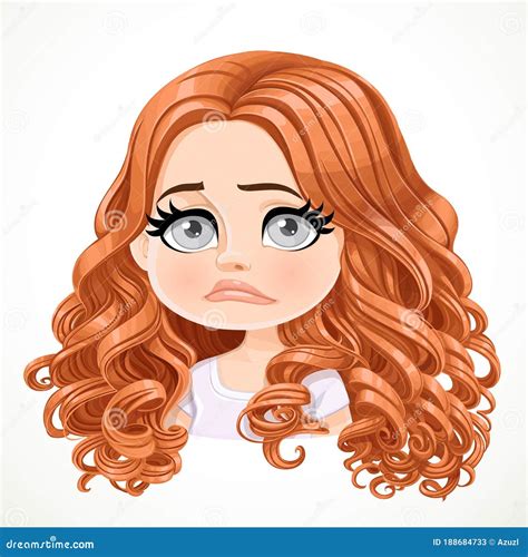 beautiful upset sad cartoon brunette girl with brown hair portrait stock vector illustration