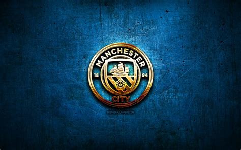 Manchester City Fc Golden Logo Premier League Blue Logo Wallpaper