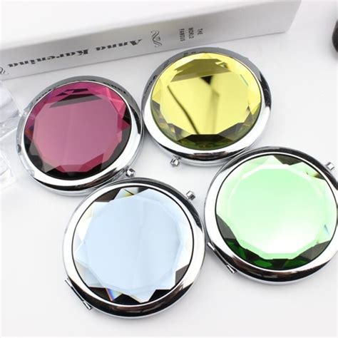 100pcs Portable Metal Pocket Mirror Makeup Fold Round Crystal Compact Mirror For Personalized