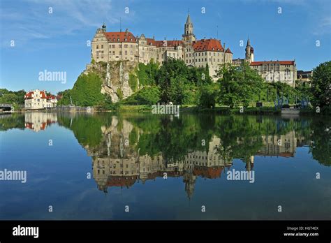 Schloss Sigmaringen Or Sigmaringen Castle On River Danube Reflection