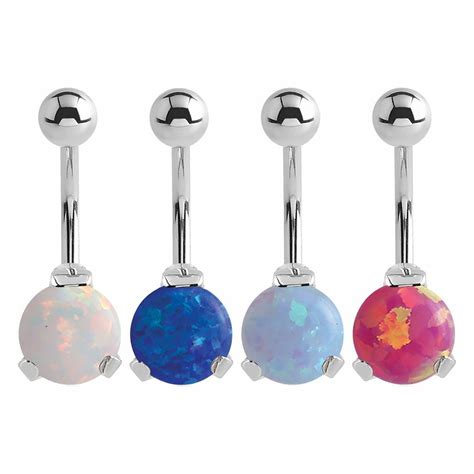 Internally Threaded Prong Set Synthetic Opal Navel