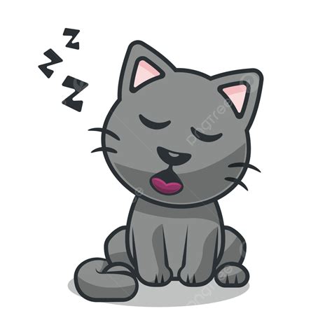 Cute Grey Cat Yawning Sleepy Cartoon Vector Icon Illustration Animal