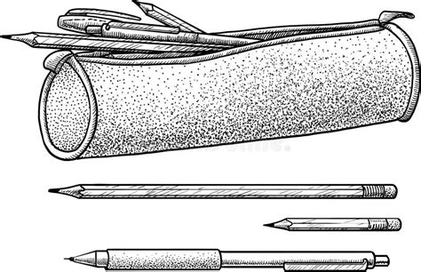 Pencil Case Illustration Drawing Engraving Ink Line Art Vector