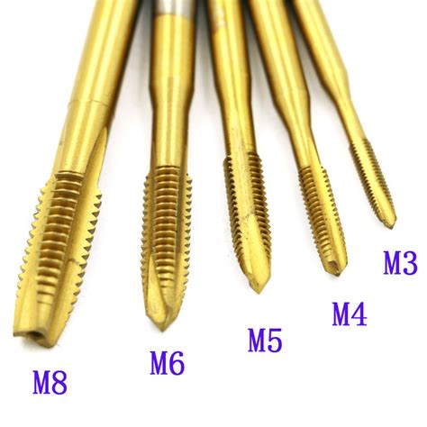 5pcs Hand Screw Thread Metric Plug Tap M3 M4 M5 M6 M8 Straight Flute