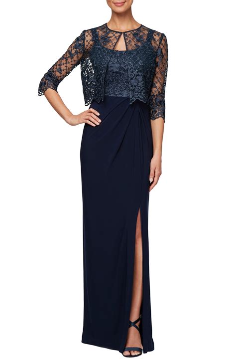 Lyst Alex Evenings Sleeveless Evening Dress With Lace Jacket In Blue