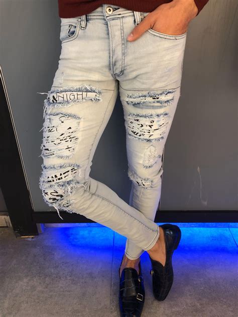 Buy Light Blue Slim Fit Ripped Jeans By With Free Shipping