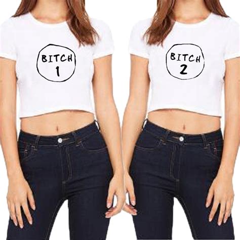 Buy Crop Top T Shirt Women Girl Bitch 1 Bitch 2 Best