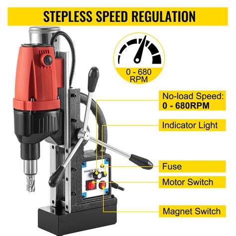 Vevor Magnetic Drill 0 680rpm Stepless Speed Electromagnetic Drill Press 2 Depth 137 Dia