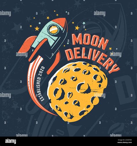 Rocket Fly Around Moon Vintage Space Poster Stock Vector Image And Art Alamy