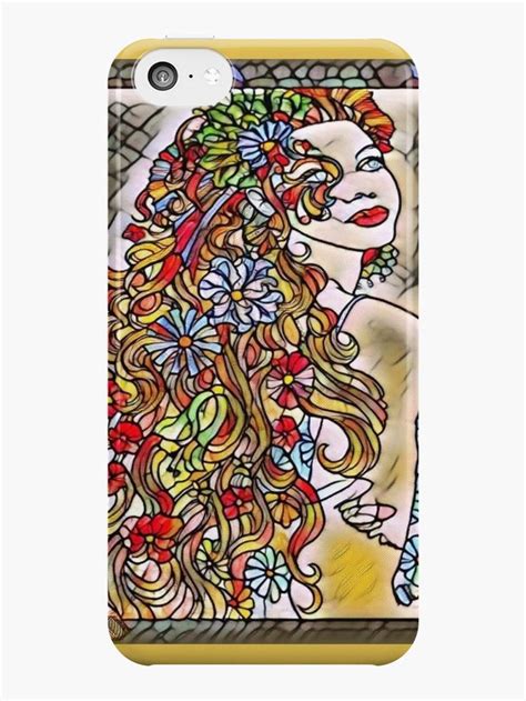 A Phone Case With An Image Of A Womans Hair And Flowers On It