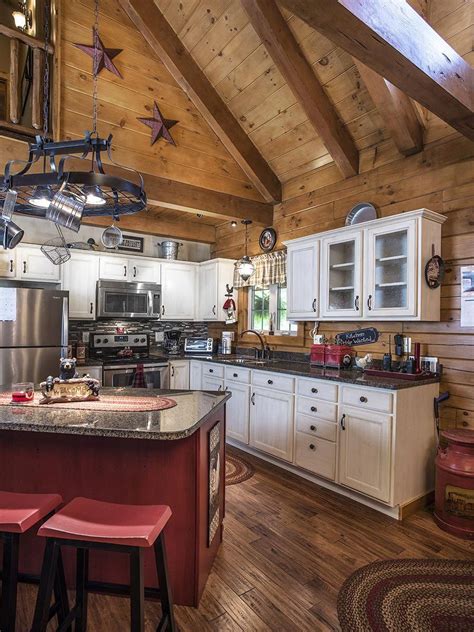 Log Cabin With White Kitchen Cabinets Kitchen Jwl