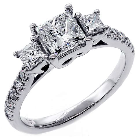 192 Cts Three Stone Princess Cut Diamond Engagement Ring Set In 18k