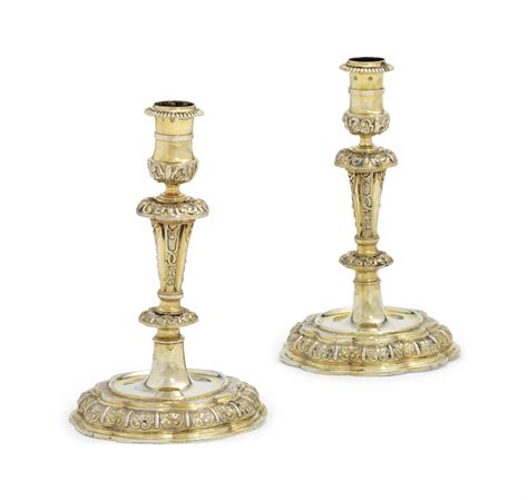 Two German Silver Gilt Candlesticks The Bases And One Stem With Mark