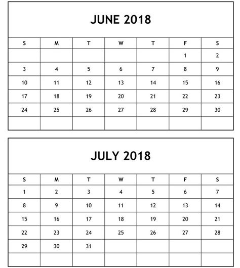 June And July Printable Calendar