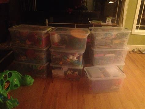 3 Kids Too Many Toys So Ive Decided To Rotate Toy Bins In Each Bin