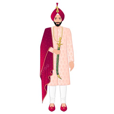 Punjabi Groom Standing With Traditional Shewani For Indian Wedding