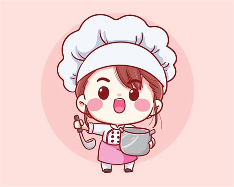 Cute Bakery Chef Girl Cooking Smiling Cartoon Art Illustration Vector Art At Vecteezy