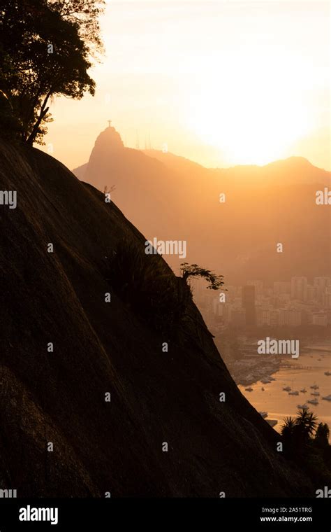 Beautiful Sunset Landscape Of Christ The Redeemer And Corcovado
