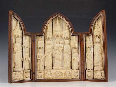 2 Early Carved Ivory Triptych Of Madonna And Saints
