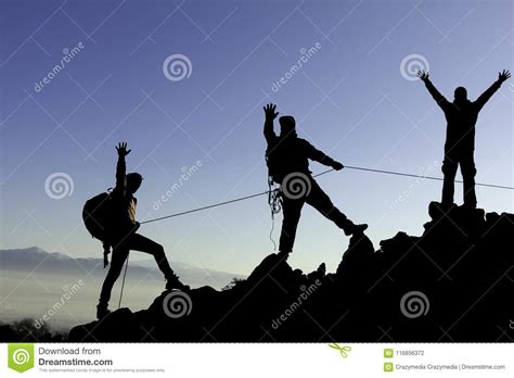 Climbers With Rope On Mountain Range Stock Photo Image Of Hiker