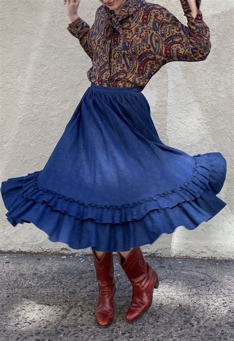 Vintage Geoffrey Beene Prairie Skirt Dark Denim Garmentory