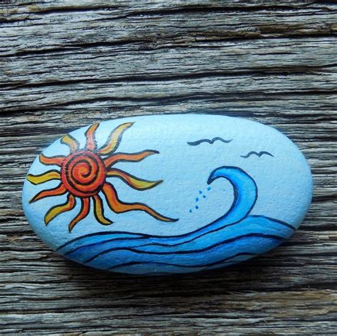 Ocean Sunshine Painted Rock Decorative Accent Stone Etsy Hand