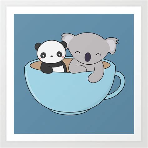 Kawaii Cute Koala And Panda Art Print By Wordsberry X Small