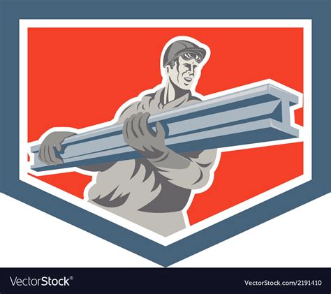 Construction Steel Worker Carrying I Beam Shield Vector Image