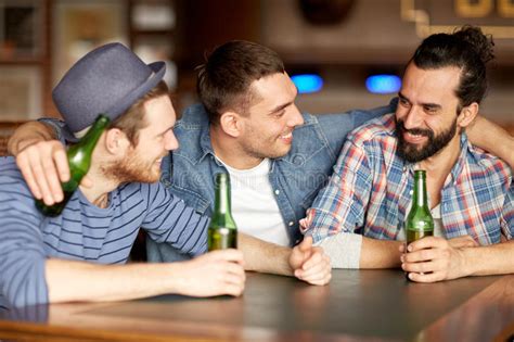 Happy Male Friends Drinking Beer At Bar Or Pub Stock Image Image Of
