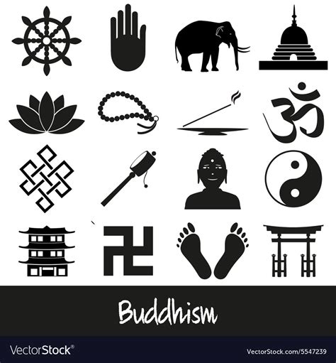 Buddhism Religions Symbols Set Of Icons Eps Vector Image