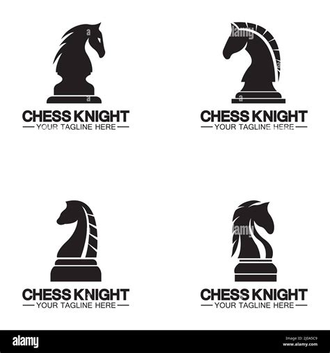 Black Chess Knight Horse Silhouette Logo Design Vector Template Stock