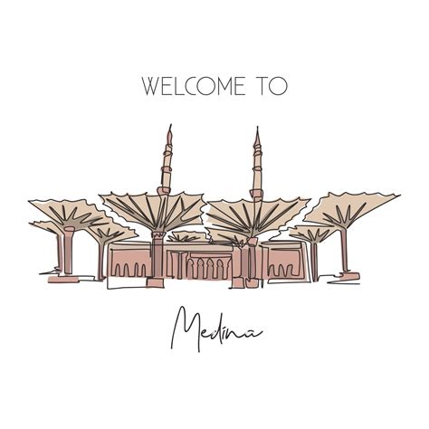 One Single Line Drawing Masjid Al Nabawi Landmark Famous Holy Iconic