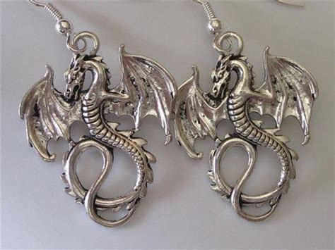 Silver Dragon Earrings Gothic Winged Dragons Celtic Dangle Etsy
