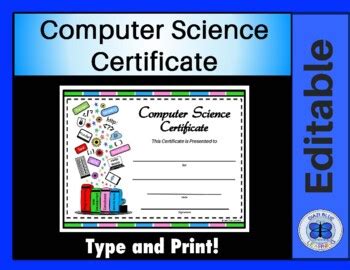The testing time is the amount of time you will have to answer the questions on the test. Computer Science Certificate - Editable - Book Learning by ...
