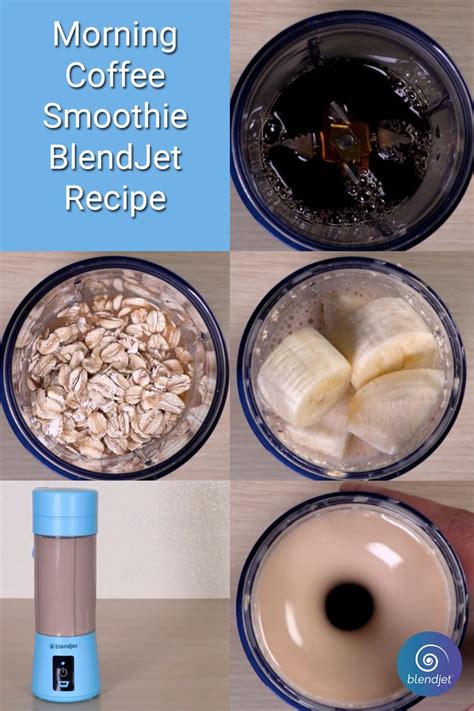 There Are Four Pictures Showing How To Make Coffee Smoothie With