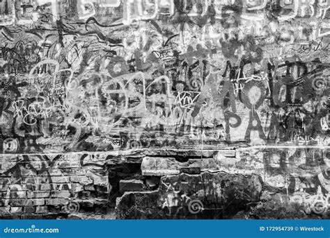 Grayscale Shot Of A Wall With Graffiti Stock Image Image Of Abstract