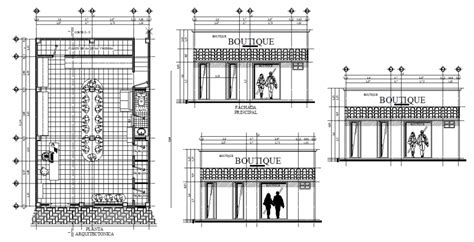 Clothing Store Main Elevation And Plan Details Dwg File Cadbull