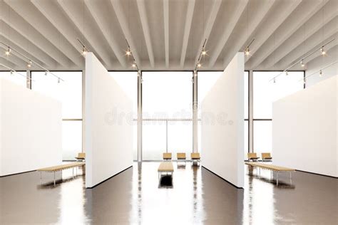 Photo Exposition Space Modern Galleryblank White Empty Canvas Hanging