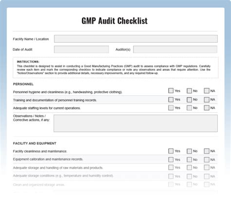 Gmp Audit Checklist Download Free Pdf