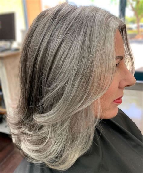 Medium Salt And Pepper Hairstyle With Layers Gorgeous Gray Hair Hair