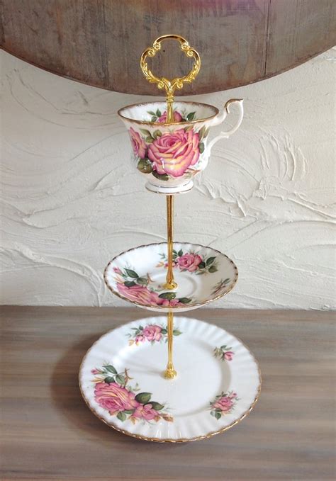 3 Tier Cake Stand Rose Queen Vintage China Stand