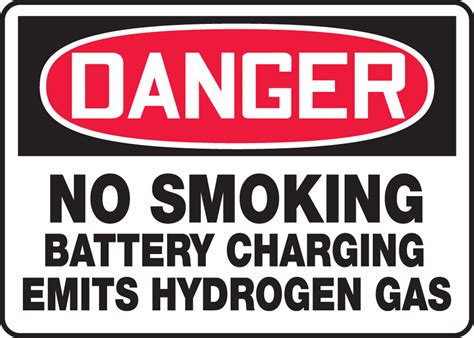 No Smoking Battery Charging Hydrogen Gas Osha Danger Safety Sign
