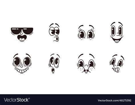 Retro Cartoon Emoji Set Nostalgic Collection Vector Image