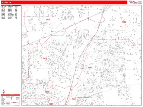 Allen Texas Zip Code Wall Map Red Line Style By Marketmaps Mapsales