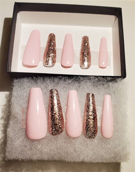 Pink Glitter Press On Nails Etsy