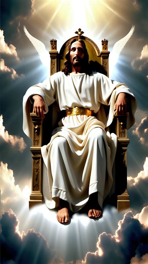 Hyperrealistic Depiction Of Jesus Seated On His Divine Throne In Heaven