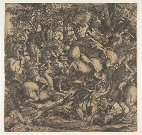 Domenico Campagnola Group Of Naked Men Engaged In Battle In A Wooded