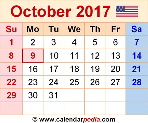 October 2017 Calendar Download Pama