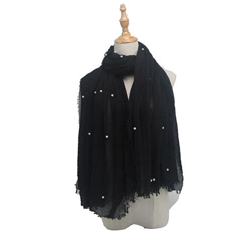 ladies bubble cotton beads wrinkle scarf shawl plain crumple pearl muslim headband hijab 190
