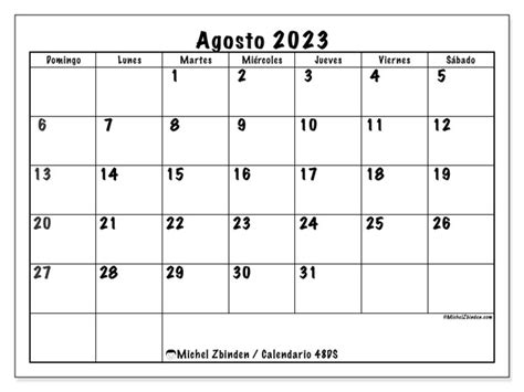 Calendario Agosto De 2023 Para Imprimir “621ds” Michel Zbinden Es